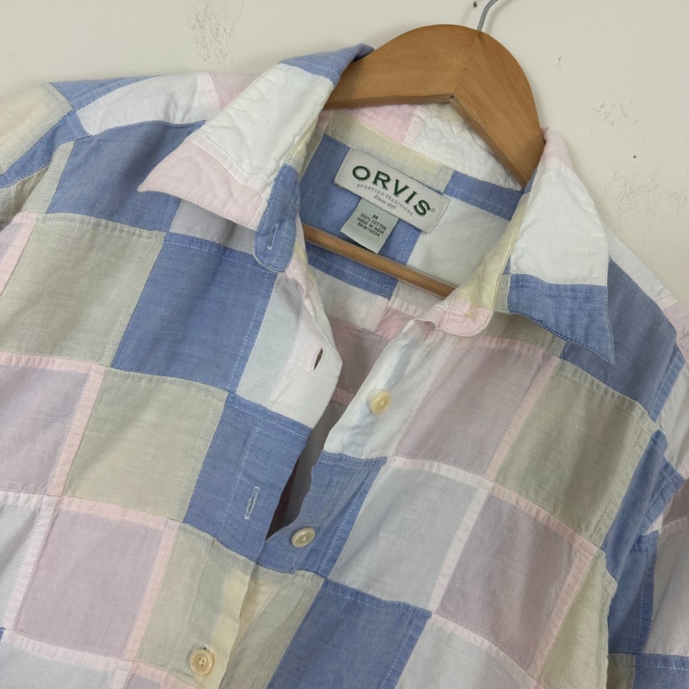 Vintage Orvis Shirt Multicolor Patchwork Cotton Long Sleeve Button Up Men Medium